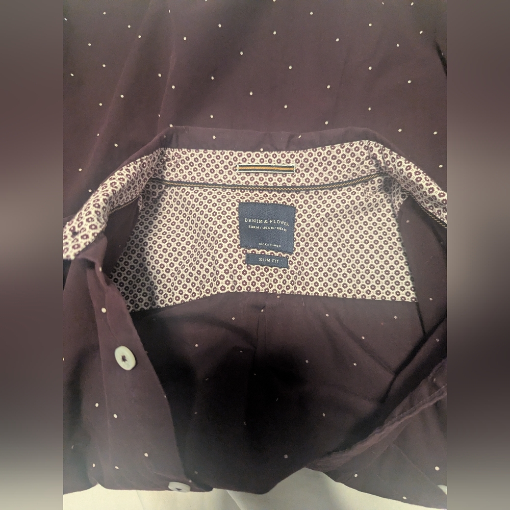 Denim & Flower Burgundy Shirt with White Dots
